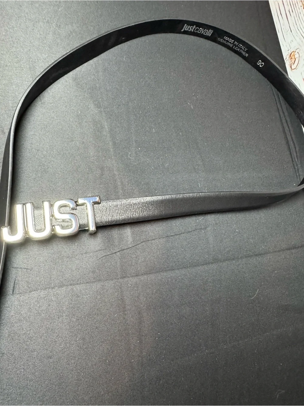 Just Cavalli “JUST” Logo Buckle Belt Black Genuine Leather Size 90 34/36 l